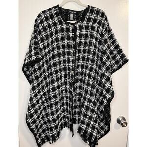 Karl Lagerfeld Women’s Shawl Cape Black Tweed One Size Fits Most